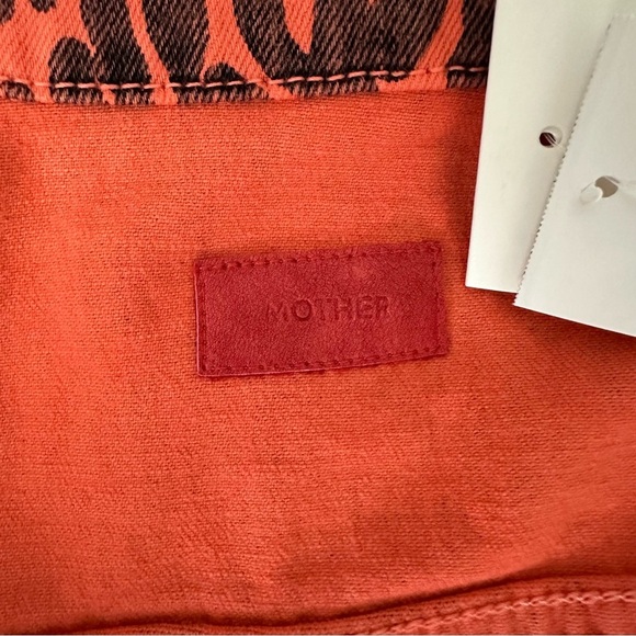 NWT MOTHER Puffy Bruiser Scooter Radioactive Paws Leopard Orange denim Jacket M - Picture 15 of 16